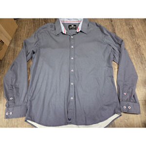 Buttercloth Shirt 2XL Regular Navy Patterned Long Sleeve Button Front